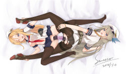 Rule 34 | 2015, 2girls, aiguillette, ass, belt, between breasts, black legwear, blonde hair, blue eyes, blush, braid, breasts, censored, clothing aside, dakimakura (medium), dated, dildo, double dildo, full body, hat, incest, lexington (warship girls r), long hair, lying, medium breasts, military, military uniform, multiple girls, nipples, object insertion, on back, on stomach, one eye closed, open clothes, open mouth, open shirt, panties, panties aside, panties under pantyhose, pantyhose, peaked cap, pussy, pussy juice, sailor collar, saliva, saratoga (warship girls r), school uniform, serafuku, sex toy, shared object insertion, shirt, siblings, signature, sisters, skirt, stmast, thighhighs, torn clothes, torn legwear, underwear, uniform, vaginal, vaginal object insertion, very long hair, warship girls r, white panties, wince, yuri