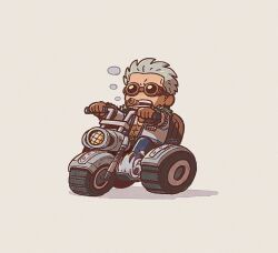 Rule 34 | 1boy, cigar, coat, deformed, driving, facial hair, full body, goggles, highres, looking ahead, male focus, on motorcycle, one piece, scar, short hair, sideburns stubble, smoke, smoker (one piece), smoking, solo, stubble, tonta (tonta1231), white hair