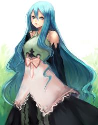 Rule 34 | 1girl, blue eyes, blue hair, bow, detached sleeves, dress, hand on own chest, highres, lips, long hair, matching hair/eyes, mellow (noora to koku no koubou), mellow (noora to toki no koubou), noora to koku no koubou, noora to toki no koubou, sasaki ryou, solo, very long hair