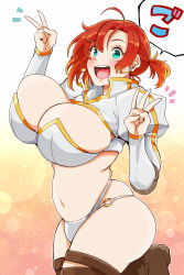 Rule 34 | 1girl, 41 (taskmaster41), :d, absurdres, ahoge, aqua eyes, arms up, ass, bikini, boots, boudica (fate), breasts, brown footwear, cleavage, cleavage cutout, clothing cutout, commentary request, cowboy shot, double v, earrings, fate/grand order, fate (series), highleg, highleg bikini, highres, huge breasts, jewelry, leg up, long sleeves, looking at viewer, multi-strapped bikini, o-ring, o-ring bottom, open mouth, panties, ponytail, puffy sleeves, red hair, short hair, short ponytail, shrug (clothing), skindentation, smile, solo, stomach, swimsuit, thigh boots, thigh strap, thighhighs, thighs, unaligned breasts, underwear, v, white bikini, white panties