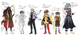 3boys 3girls absurdres alternate_costume annihilape annihilape_(cosplay) armarouge armarouge_(cosplay) armor atticus_(pokemon) character_sheet commentary_request cosplay creatures_(company) dachsbun dachsbun_(cosplay) dress eri_(pokemon) flat_color full_body game_freak gen_6_pokemon giacomo_(pokemon) hands_on_own_hips helmet highres japanese_armor kabuto_(helmet) kingambit kingambit_(cosplay) legs_apart mela_(pokemon) multiple_boys multiple_girls nintendo ortega_(pokemon) penny_(pokemon) pokemon pokemon_sv revavroom revavroom_(cosplay) samurai sheath sheathed side_slit simple_background sketch standing suzukinoko1021 sword sylveon sylveon_(cosplay) team_star translation_request weapon white_background white_dress