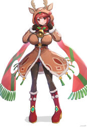 Rule 34 | 1girl, absurdres, adapted costume, breasts, christmas, gonzarez, highres, large breasts, pyra (xenoblade), simple background, solo, white background, xenoblade chronicles (series), xenoblade chronicles 2