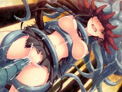 Rule 34 | 1girl, arms behind back, black hair, black skirt, blush, breasts, censored, cthulhu kanwa, cum, cum in pussy, devil-seal, female focus, game cg, long hair, midriff, mikazuki saki, monster, navel, nipples, open mouth, pussy, rape, restrained, saliva, skirt, softhouse-seal, sweat, tentacle sex, tentacles, torn clothes, vaginal