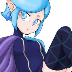 Rule 34 | 1girl, artist request, blue eyes, blue hair, breasts, fi (zelda), hyrule warriors, matching hair/eyes, nintendo, personification, pointy ears, solo, the legend of zelda, the legend of zelda: skyward sword, thighhighs