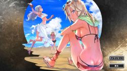 Rule 34 | 3girls, alisa ilinichina amiella, ass, beach, bikini, blue eyes, breasts, butt crack, god eater, god eater resonant ops, highres, large breasts, long hair, looking at viewer, multiple girls, namco, official art, swimsuit, water, wet, whale tail (clothing)