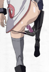 Rule 34 | 1girl, ass, bandages, black footwear, black panties, boots, bracelet, clothes lift, dress, dress lift, from behind, grey socks, highres, jewelry, kamisamahotokesama, knee up, kneehighs, kneepits, leg lift, naruto (series), naruto shippuuden, object insertion, panties, panty pull, pussy juice, sex toy, shiny skin, simple background, sketch, skindentation, socks, solo, tenten (naruto), thighhighs, thighs, underwear, vaginal, vibrator, vibrator under clothes, vibrator under panties, white background