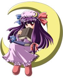 Rule 34 | 1girl, book, d.a, dress, female focus, full body, long hair, moon, patchouli knowledge, red eyes, simple background, solo, touhou, transparent background