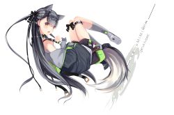 Rule 34 | 1girl, absurdres, animal, animal ears, belt, black coat, black ribbon, black shorts, camisole, coat, commentary, earclip, english text, floating, force (fossan 01), fox, fox ears, fox girl, fox tail, green eyes, grey footwear, grey hair, grey socks, hair ornament, hair ribbon, hairclip, highres, holding, holding animal, latin text, long hair, looking at viewer, off shoulder, open mouth, original, ribbon, romaji text, shirt, shoes, short shorts, shorts, sneakers, socks, solo, tail, thigh strap, white shirt