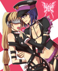 Rule 34 | 2girls, alternate costume, ar tonelico, ar tonelico ii, bdsm, belt, black bra, black panties, blindfold, blonde hair, blue hair, blush, bondage, bondage outfit, bound, bra, breasts, bridal gauntlets, bug, butterfly, chain, chroche latel pastalie, cleavage, dominatrix, elbow gloves, finger to mouth, flat chest, gloves, gust, hat, insect, isya, lingerie, long hair, luca truelywaath, midriff, multiple girls, navel, open mouth, panties, ponytail, sensory deprivation, short hair, slave, small breasts, spikes, spoilers, underwear, very long hair, yellow eyes, yuri