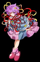 Rule 34 | 1girl, black background, blue shirt, blue sleeves, buttons, chamaruk, collar, collared shirt, commentary request, floral print, frilled shirt collar, frilled sleeves, frills, full body, hair ornament, heart, heart button, heart hair ornament, komeiji satori, long sleeves, looking at viewer, messy hair, miniskirt, nail polish, parted lips, pink eyes, pink footwear, pink hair, pink nails, pink skirt, pink socks, pleated skirt, rose print, shirt, short hair, simple background, skirt, slippers, socks, solo, third eye, touhou, white collar, wide sleeves