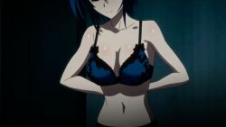 Rule 34 | 10s, 1girl, animated, animated gif, blue hair, bra, breasts, female focus, high school dxd, large breasts, nipples, screencap, short hair, smile, solo, underwear, undressing, xenovia quarta, yellow eyes