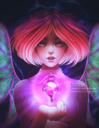 Rule 34 | 1girl, artist name, breasts, crystal, eyelashes, fairy, kgfantasy, lips, looking at viewer, magic, magical girl, nose, open mouth, patreon username, red eyes, red hair, short hair, solo, w.i.t.c.h., watermark, will vandom