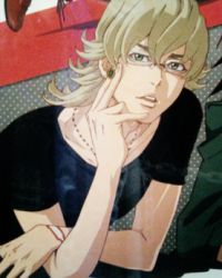 Rule 34 | 10s, barnaby brooks jr., black shirt, blonde hair, glasses, green eyes, hand on another&#039;s chin, lowres, official art, shirt, tiger &amp; bunny