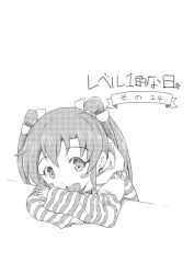 Rule 34 | 1girl, blush stickers, casual, comic, commentary request, contemporary, greyscale, hair ribbon, hood, hoodie, kantai collection, looking at viewer, monochrome, open mouth, ribbon, sakimiya (inschool), sleeves past wrists, smile, solo, translation request, twintails, aged down, zuikaku (kancolle)