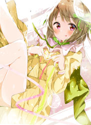 Rule 34 | 1girl, :p, absurdres, artist name, artist request, bare legs, blush, bob cut, bow, bowtie, breasts, brown hair, collar, dress, female focus, frilled collar, frilled sleeves, frills, green bow, green ribbon, grey hair, hair bow, hair ribbon, heart, heart hands, highres, knees up, legs up, light brown hair, long sleeves, looking at viewer, love live!, love live! nijigasaki high school idol club, love live! school idol festival, miniskirt, mutekikyuu believer, nakasu kasumi, neck ribbon, neck ruff, parted lips, pink eyes, plaid, plaid dress, plaid skirt, pleated, pleated dress, pleated skirt, puffy long sleeves, puffy sleeves, purple eyes, ribbon, short hair, skirt, sleeves past wrists, small breasts, smile, socks, solo, striped clothes, striped dress, thighs, tongue, tongue out, vertical-striped clothes, vertical-striped dress, white background, white detached collar, white socks, yellow dress, yellow skirt