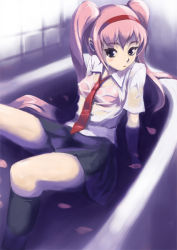 Rule 34 | 1girl, bathtub, kawa akira, necktie, original, school uniform, skirt, solo, twintails, wet, wet clothes
