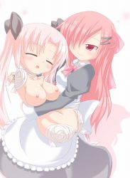 Rule 34 | 2girls, amputee, apron, no arms, bandages, blush, breasts, clothed female nude female, daizu0607, closed eyes, female focus, maid, maid apron, multiple girls, navel, nipples, nude, open mouth, original, pink hair, pussy, quadruple amputee, red eyes, short hair, smile, twintails, uncensored, yuri