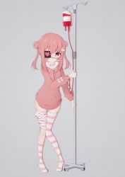 Rule 34 | 1girl, :&lt;, absurdres, asymmetrical legwear, bandaged leg, bandages, bandaid, bandaid on cheek, bandaid on face, blood, blood bag, bloody bandages, blush, bow, closed mouth, copyright request, crescent, crescent hair ornament, double bun, dress, eyepatch, full body, grey background, hair between eyes, hair bun, hair ornament, heart, highres, huge filesize, kneehighs, long sleeves, looking at viewer, no shoes, pink dress, puffy long sleeves, puffy sleeves, rabbit hair ornament, red eyes, sailor collar, sailor dress, simple background, single kneehigh, single sock, single thighhigh, socks, solo, standing, striped clothes, striped socks, striped thighhighs, thighhighs, twintails, uneven legwear, virtual youtuber, white bow, white sailor collar, yuutsuki yura