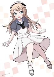 Rule 34 | 1girl, blonde hair, blue eyes, blue sailor collar, dress, full body, gloves, hat, highres, jervis (kancolle), kantai collection, looking at viewer, mary janes, poipoi purin, sailor collar, sailor dress, sailor hat, shoes, smile, solo, white dress, white gloves, white hat