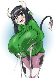 Rule 34 | animal ears, breasts, cow ears, cow girl, cow horns, cow tail, gigantic breasts, horns, huge breasts, lactation, lactation through clothes, milk, original, self-upload, shy, tail, yuki daruma92