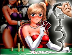 Rule 34 | 2girls, 3boys, ace (playing card), ace of spades, animal ears, blue eyes, blush, bow, bowtie, breasts, card, casino, poker chip, cleavage, cuffs, dress, earrings, elbow gloves, evening gown, fake animal ears, gloves, handcuffs, jewelry, large breasts, leotard, multiple boys, multiple girls, necklace, nervous, original, pearl necklace, penalty game, playboy bunny, playing card, poker chip, poker table, ponytail, rabbit ears, rabbit tail, red dress, shingyouji tatsuya, sitting, solo focus, spade (shape), sweat, table, tail, tuxedo