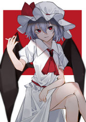 Rule 34 | 1girl, absurdres, arm at side, ascot, bat wings, black wings, blurry, brooch, cigarette, collared shirt, crossed legs, elbow on knee, elbow rest, frilled hat, frills, hair between eyes, hand up, hat, hat ribbon, head tilt, highres, hisha (kan moko), holding, holding cigarette, jewelry, long skirt, looking at viewer, nail polish, parted lips, puffy short sleeves, puffy sleeves, raised eyebrow, red ascot, red eyes, red nails, red ribbon, remilia scarlet, ribbon, sash, shirt, short hair, short sleeves, sidelocks, silver hair, sitting, sketch, skirt, skirt set, solo, square, touhou, very long fingernails, wavy eyebrows, white hat, white shirt, white skirt, wings