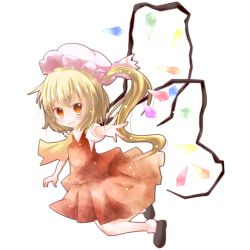 Rule 34 | 1girl, blonde hair, embodiment of scarlet devil, female focus, flandre scarlet, lowres, open mouth, red eyes, simple background, solo, touhou, white background, yuya (minus-k)