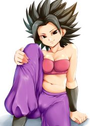 Rule 34 | 10s, 1girl, artist request, black eyes, black hair, breasts, cameltoe, caulifla, dragon ball, dragon ball super, female focus, highres, looking at viewer, shiny skin, sitting, smile, solo, spiked hair