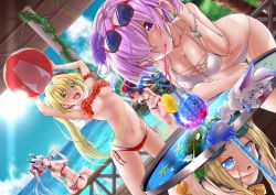 Rule 34 | 10s, 5girls, :d, ;), abigail williams (fate), alternate costume, arm support, arm up, arms up, ball, bare arms, bare legs, bare shoulders, barefoot, beach, beachball, bendy straw, bikini, black bikini, blonde hair, blue eyes, blue sky, blush, bow, bracelet, breasts, cleavage, closed eyes, closed mouth, cloud, collarbone, commentary request, crazy straw, creature, crossed legs, cup, day, drink, drinking glass, drinking straw, dutch angle, eyewear on head, fate/extra, fate/grand order, fate (series), flower, food, fou (fate), glass table, green eyes, hair between eyes, hair flower, hair intakes, hair ornament, hair over one eye, halterneck, hand in own hair, heart straw, highres, holding, holding ball, holding food, horizon, horns, jewelry, katsushika hokusai (fate), large breasts, layered bikini, leaning forward, long hair, mash kyrielight, multicolored bikini, multicolored clothes, multiple girls, navel, nero claudius (fate), nero claudius (fate) (all), nero claudius (fate/extra), ocean, one eye closed, oni, oni horns, open mouth, orange bow, orange flower, outdoors, palm tree, parted bangs, partial commentary, popsicle, purple eyes, purple flower, purple hair, railing, red-framed eyewear, red bikini, red eyes, red flower, revision, sand, sarujie (broken monky), seashell, shell, short hair, side-tie bikini bottom, side ponytail, sidelocks, silver hair, sitting, sky, small breasts, smile, sparkle, starfish, striped bikini, striped clothes, sunglasses, sunlight, sweat, swimsuit, table, thigh gap, tomoe gozen (fate), tongue, tongue out, transparent, tree, under table, underboob, very long hair, water, white bikini