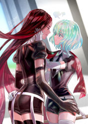 Rule 34 | 2others, androgynous, ass, black eyes, black hair, blush, bort, colored eyelashes, diamond (houseki no kuni), elbow gloves, face-to-face, flyleaf, gem uniform (houseki no kuni), gloves, hand on another&#039;s face, hand on another&#039;s hip, highres, houseki no kuni, long hair, looking at another, multicolored eyes, multicolored hair, multiple others, necktie, pout, rainbow eyes, rainbow hair, red hair, short hair, signature, sweatdrop, sword, thick eyebrows, thighhighs, very long hair, weapon