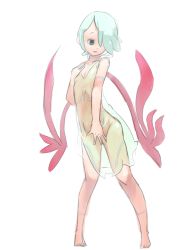 Rule 34 | 1girl, ass, bracelet, breast tattoo, breath of fire, breath of fire v, embarrassed, highres, jewelry, nightgown, nina (breath of fire v), okera, runes, see-through, solo, tattoo, torn clothes