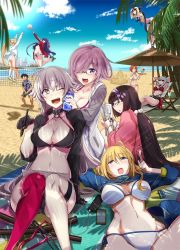 Rule 34 | 1boy, 6+girls, ahoge, armpits, artoria pendragon (fate), bad id, bad twitter id, ball, beach, beach volleyball, bikini, blonde hair, blunt bangs, blush, boudica (fate), boudica (shining goddess) (fate), breasts, carmilla (fate), carmilla (summertime mistress) (fate), carmilla (swimsuit rider) (fate), cleavage, cloud, collarbone, commentary request, day, eyes visible through hair, fate/grand order, fate (series), fue (rhomphair), fujimaru ritsuka (male), fujimaru ritsuka (male) (tropical summer), full body, glasses, hair between eyes, hair over one eye, hairband, hat, highres, jacket, jeanne d&#039;arc alter (swimsuit berserker) (fate), jeanne d&#039;arc (fate), jeanne d&#039;arc (ruler) (fate), jeanne d&#039;arc (swimsuit archer) (fate), jeanne d&#039;arc (swimsuit archer) (second ascension) (fate), jeanne d&#039;arc alter (fate), jeanne d&#039;arc alter (swimsuit berserker) (fate), large breasts, long hair, looking at another, lying, martha (fate), martha (swimsuit ruler) (fate), martha (swimsuit ruler) (second ascension) (fate), mash kyrielight, mash kyrielight (swimsuit of perpetual summer), midriff, multiple girls, mysterious heroine x (fate), mysterious heroine xx (fate), navel, o-ring, o-ring top, official alternate costume, on back, one-piece swimsuit, one eye closed, open mouth, outdoors, palm tree, phone, playing sports, sand, sand castle, sand sculpture, short hair, sitting, sky, standing, stomach, sunglasses, swimsuit, teeth, thighhighs, tongue, tree, ushiwakamaru (swimsuit assassin) (first ascension) (fate), very long hair, volleyball, volleyball (object), volleyball net, water, white hair
