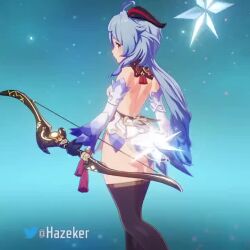 Rule 34 | 1girl, animated, ass, backless leotard, backless outfit, bare shoulders, blue hair, bow (weapon), breasts, curvy, game, ganyu (genshin impact), genshin impact, hazeker, highleg, highleg leotard, holding, holding weapon, horns, huge ass, leotard, long hair, long sleeves, medium breasts, mihoyo, multiple views, purple eyes, sideboob, solo, standing, tagme, thick thighs, thighhighs, thighs, turnaround, video, weapon, wide hips