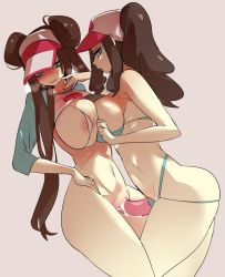 Rule 34 | 2girls, blue eyes, blush, breasts, brown hair, clitoris, creatures (company), game freak, hilda (pokemon), lips, long hair, looking away, medium breasts, multiple girls, nintendo, nipples, nude, open mouth, pokemon, pokemon bw, pokemon bw2, pussy, rosa (pokemon), sera (foldblank), shiny skin, spread pussy, thick thighs, thighs, uncensored, yuri