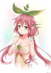 Rule 34 | 1girl, absurdres, bare shoulders, blush, breasts, brown eyes, brown hair, cleavage, collarbone, commentary request, dated, dress, feiyyx, finger to mouth, granblue fantasy, hair between eyes, hands up, highres, large breasts, leaf, long hair, looking at viewer, low twintails, monster girl, navel, parted lips, plant girl, pointy ears, revealing clothes, signature, solo, strapless, strapless dress, twintails, very long hair, yggdrasill (granblue fantasy)