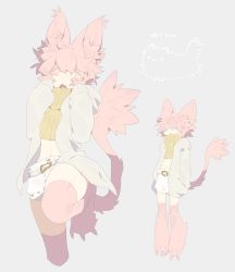 Rule 34 | 10r (tulipano), 1girl, :&lt;, animal ear fluff, animal ears, beige background, belt, blush, cat, cat ears, cat tail, commentary request, copyright request, cowboy shot, cowlick, fangs, grey background, leg up, medium hair, midriff, multiple views, navel, pink eyes, pink fur, pink hair, shorts, standing, tail, translated, white belt, white shorts