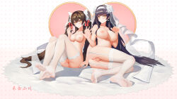 Rule 34 | 2girls, absurdres, bare shoulders, black hair, blush, breast milk, breasts, bridal veil, brown hair, closed mouth, collarbone, earrings, feet, flower, full body, garter belt, garter straps, girls&#039; frontline, hair flower, hair ornament, hair ribbon, hairband, heart, heart-shaped pupils, hebai xiaochuan, highres, jewelry, large breasts, legs, lips, long hair, looking at viewer, medium breasts, multiple girls, nail polish, necklace, nipples, no shoes, nude, official alternate costume, on floor, pink nails, pregnant, pussy, red ribbon, ribbon, ring, simple background, sitting, smile, soles, symbol-shaped pupils, thighhighs, thighs, toes, type 95 (girls&#039; frontline), type 95 (prairie gentian and her season) (girls&#039; frontline), type 97 (girls&#039; frontline), type 97 (prayers in the wind) (girls&#039; frontline), uncensored, veil, very long hair, wedding ring, white hairband, white ribbon, white thighhighs, white veil, yellow eyes