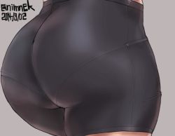 Rule 34 | 10s, 1girl, 2014, ass, ass focus, bad id, bad twitter id, bike shorts, close-up, dated, from behind, grey background, original, osuman toruko, panties under bike shorts, pantylines, simple background, solo, twitter username, wide hips