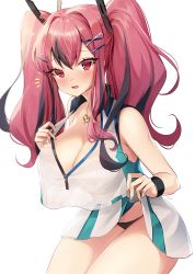 Rule 34 | 1girl, ankkoyom, azur lane, blush, bra, breasts, bremerton (azur lane), bremerton (scorching-hot training) (azur lane), cleavage, clothes lift, clothes pull, commentary request, cowboy shot, crop top, crop top overhang, hair between eyes, hair ornament, hairclip, heart, heart necklace, highres, jewelry, large breasts, lifting own clothes, looking at viewer, mole, mole under eye, multicolored hair, necklace, open mouth, pink eyes, pink hair, see-through, shirt, shirt lift, shirt pull, signature, skirt, sleeveless, sleeveless shirt, solo, sportswear, streaked hair, tennis uniform, two-tone hair, two-tone shirt, two-tone skirt, underwear, white skirt, x hair ornament
