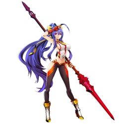 Rule 34 | 1girl, antenna hair, backless outfit, bare shoulders, black pants, blazblue, blazblue: central fiction, blue hair, boots, bow, breasts, fingerless gloves, full body, genderswap, genderswap (mtf), gloves, hair between eyes, hair bow, halterneck, hand on own head, high heel boots, high heels, highres, holding, holding weapon, katou yuuki, large breasts, long hair, looking at viewer, lowleg, lowleg pants, mai natsume, midriff, navel, no bra, no panties, official art, outseal, pants, polearm, ponytail, purple eyes, revealing clothes, ribbon, salute, sideboob, sidelocks, smile, solo, spear, standing, thighs, transparent background, very long hair, weapon, yellow bow