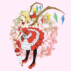 Rule 34 | 1girl, alternate costume, bad id, bad pixiv id, bare shoulders, blonde hair, bow, choker, christmas, dress, female focus, flandre scarlet, frills, hair bow, hat, head tilt, highres, hotto kan, ichi-jirushi, mini hat, mini top hat, open mouth, pantyhose, red eyes, side ponytail, solo, star (symbol), top hat, touhou, umbrella, wings, wrist cuffs
