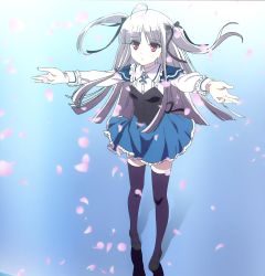 Rule 34 | 10s, absolute duo, cherry blossoms, highres, long hair, petals, purple eyes, school uniform, screencap, silver hair, thighhighs, yurie sigtuna