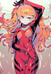 Rule 34 | 1girl, bodysuit, evangelion: 3.0 you can (not) redo, green eyes, highres, interface headset, long hair, multicolored bodysuit, multicolored clothes, neon genesis evangelion, orange bodysuit, orange hair, parororo, pilot suit, plugsuit, rebuild of evangelion, red bodysuit, solo, souryuu asuka langley, thigh gap