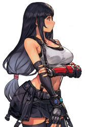 Rule 34 | 1girl, bare shoulders, black gloves, black hair, black skirt, breasts, elbow gloves, final fantasy, final fantasy vii, final fantasy vii remake, fingerless gloves, gloves, hungry clicker, large breasts, long hair, red eyes, skirt, solo, square enix, suspender skirt, suspenders, tank top, thighhighs, thighs, tifa lockhart, white tank top