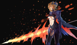 Rule 34 | 1girl, absurdres, armor, artoria pendragon (all), artoria pendragon (fate), artoria pendragon (lancer alter) (fate), black thighhighs, blonde hair, breasts, cape, cowboy shot, fate/grand order, fate (series), from side, gauntlets, hair bun, highres, holding, holding weapon, horns, lance, looking away, medium breasts, midriff, navel, pauldrons, polearm, qifenling liumiao, rhongomyniad (fate), saber (fate), saber alter, short hair, shoulder armor, sidelocks, single hair bun, solo, stomach, thighhighs, underboob, weapon, yellow eyes