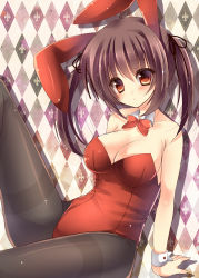 Rule 34 | 1girl, amane ruri, animal ears, argyle, black pantyhose, blush, breasts, brown hair, detached collar, fake animal ears, hair ribbon, highres, large breasts, leotard, md5 mismatch, original, pantyhose, playboy bunny, rabbit ears, resolution mismatch, ribbon, solo, source smaller, thighband pantyhose, twintails, type (artist), wrist cuffs