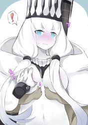 Rule 34 | !, 10s, 1girl, abyssal ship, blue eyes, blush, breasts, capelet, disembodied limb, grabbing, grabbing another&#039;s breast, hat, kantai collection, large breasts, long hair, naik, northern water princess, nose blush, sidelocks, solo, solo focus, wavy mouth, white hair