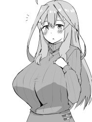 Rule 34 | 1girl, absurdres, blush, breasts, go-toubun no hanayome, highres, huge breasts, monochrome, nakano itsuki, ribbed sweater, sketch, solo, sweater, tomato rice