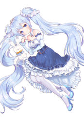 Rule 34 | 1girl, :3, absurdres, bad id, bad pixiv id, blue dress, blue eyes, blue footwear, blue hair, blush, detached sleeves, dress, earrings, foreign blue, full body, hatsune miku, high heels, highres, jewelry, long hair, looking at viewer, musical note, nail polish, pantyhose, pumps, rabbit, ring, sidelocks, simple background, smile, tiara, twintails, very long hair, vocaloid, white background, white pantyhose, yuki miku, yukine (vocaloid)