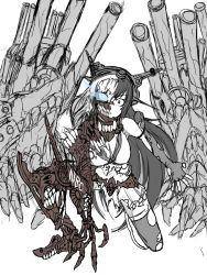 Rule 34 | 10s, 1girl, abyssal ship, bare shoulders, breasts, cyborg, dark persona, gloves, glowing, glowing eye, hairband, headgear, highres, kantai collection, long hair, monochrome, nagato (kancolle), ogawa-syou, ogawa shou, personification, sketch, solo, thighhighs, torn clothes